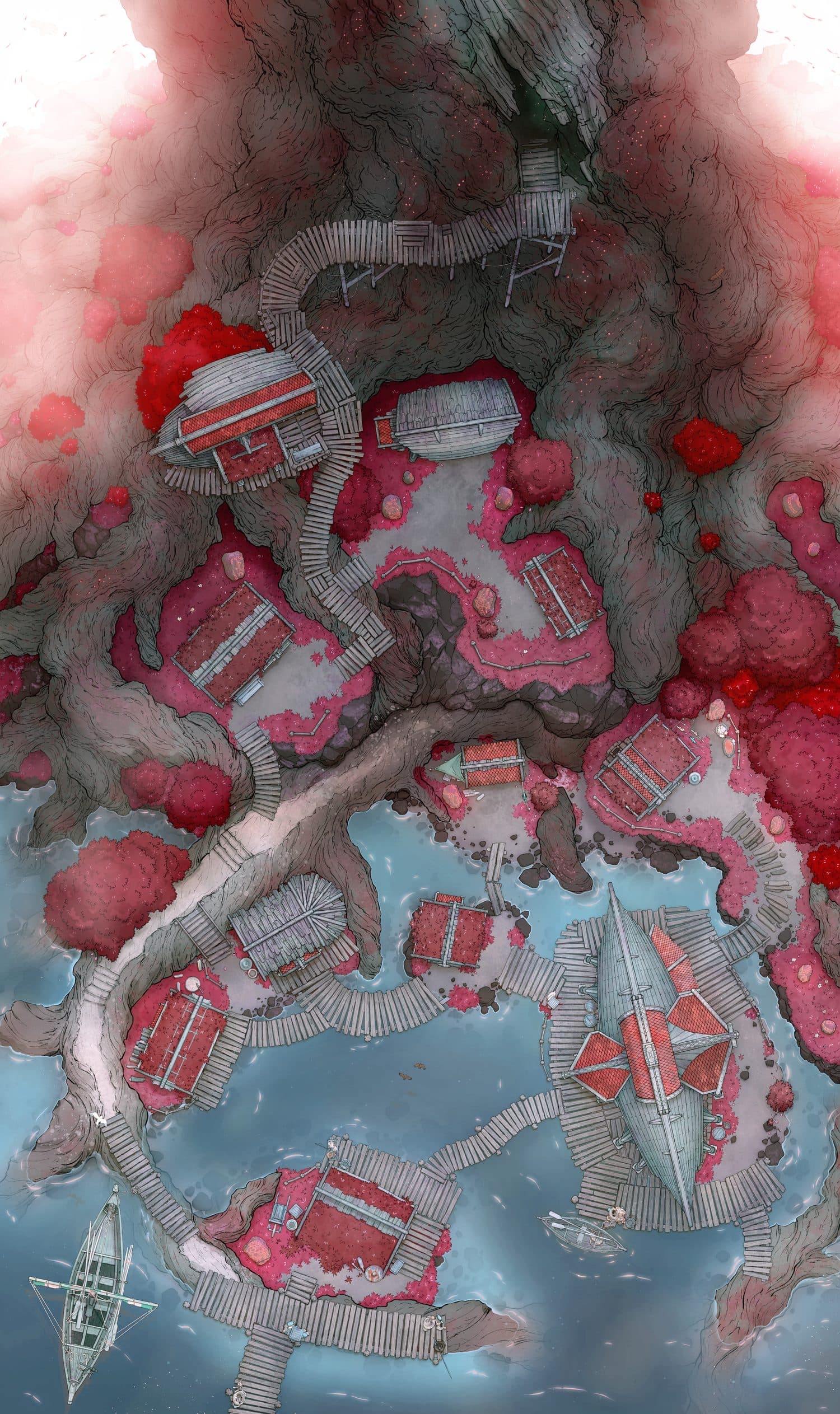 A regional fantasy map with three interactive demo pins marking Ashfall Keep, Havenoak, and the Glass Plains.